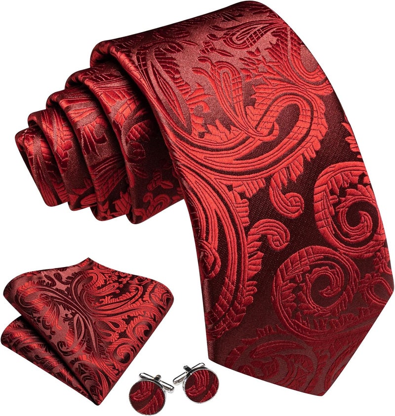 Barry.Wang Store Men Ties Paisley Woven Silk Necktie Set with Pocket Suqare Cufflinks Formal - Image 3